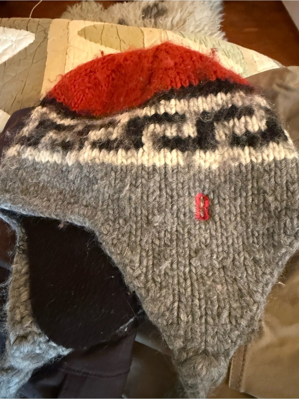 Kids Red and Gray Knit Earflap Beanie Hat BOSTON RED SOX